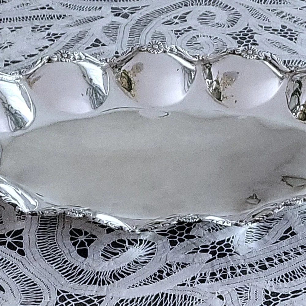 ๐ฅVintage 900 Sterling Silver Oblong Platter Tray 12x16โ Lobed Floral Rim 24oz๐ฅ - Picture 4 of 11